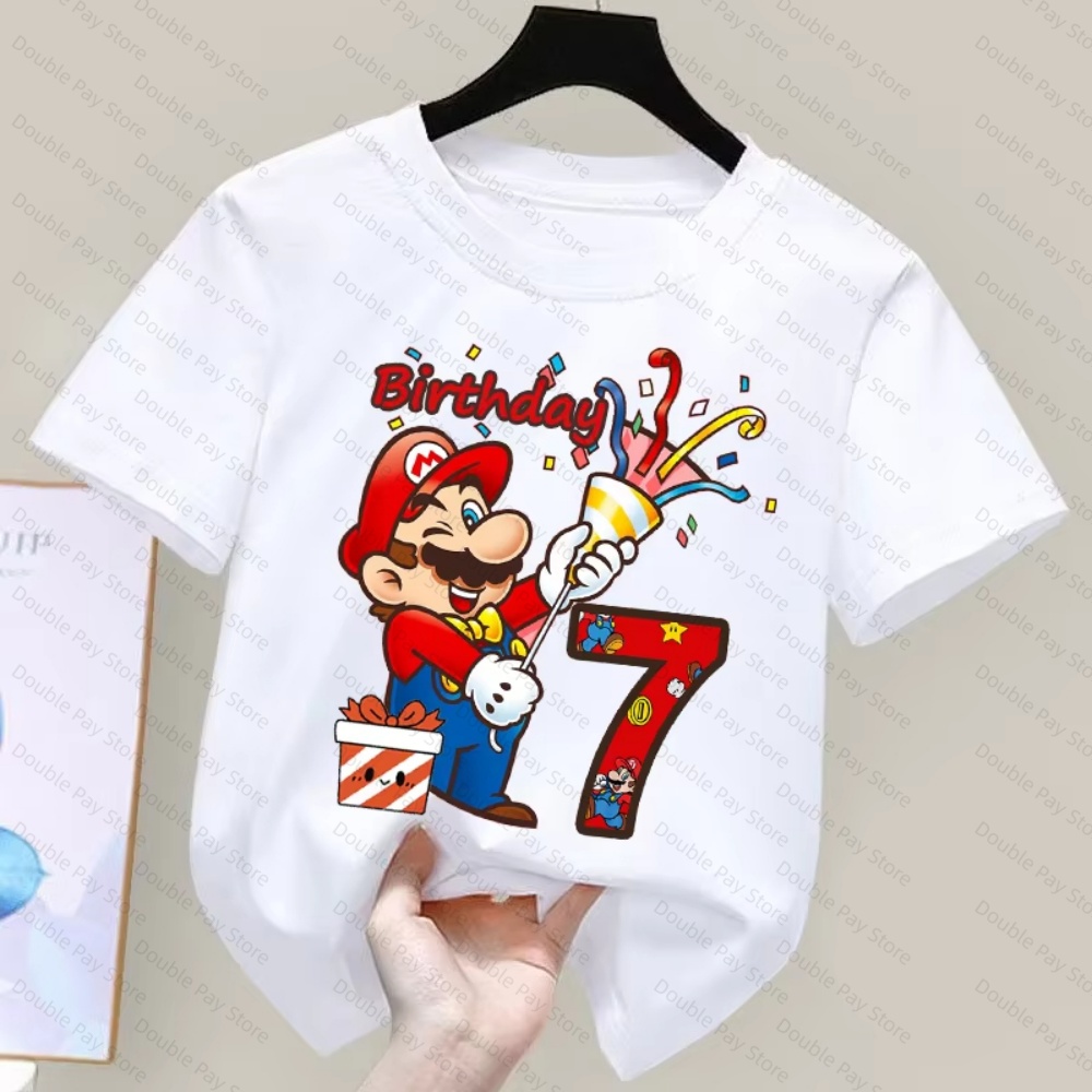 Summer Edit Clothing - Kinderen Cartoon Mario Verjaardagsnummer T-shirt voor