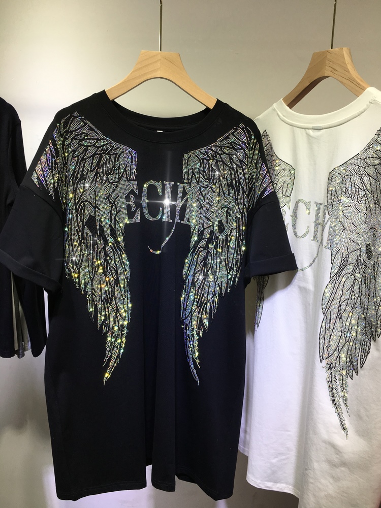 Summer Clothing Brands For Women - L-4XL Oversize Rhinestone Engelenvleugels Harley T-shirt