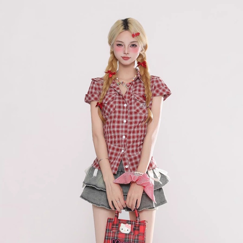 Summer Goth Clothing - Harajuku Vintage Gothic Geruite Shirt Vrouwen