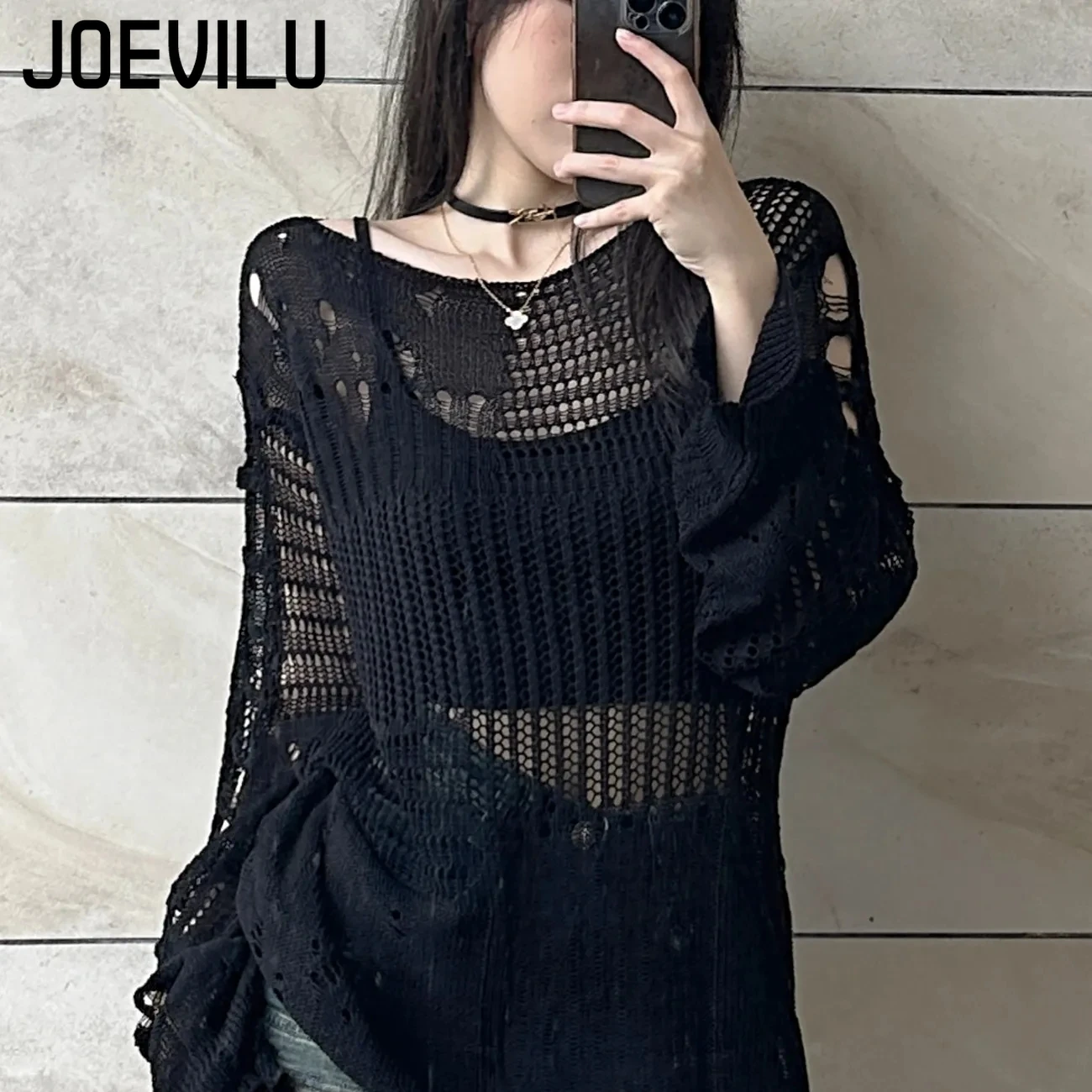 Summer Goth Clothing - JOEVILU holle gebreide blouse zomer loszittende