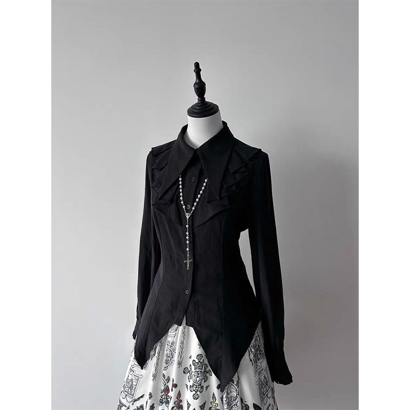 Summer Goth Clothing - Gothic Ruches Zwarte Shirts Vrouwen Kawaii