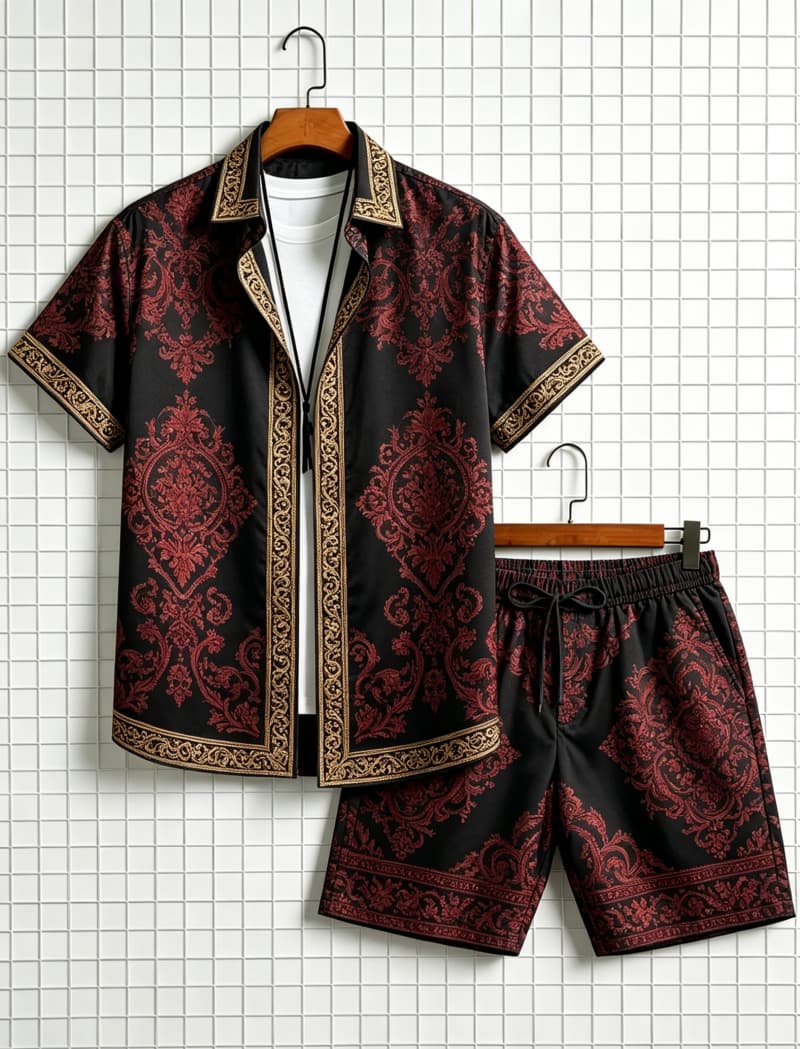 Summer Clothing Line - Herenset met etnische print, korte mouwen,