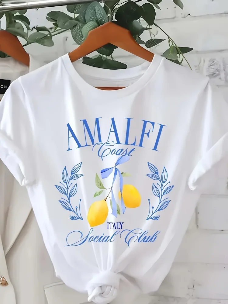 Summer Clothing Aesthetic - T-shirt met citroenprint, korte mouwen, ronde