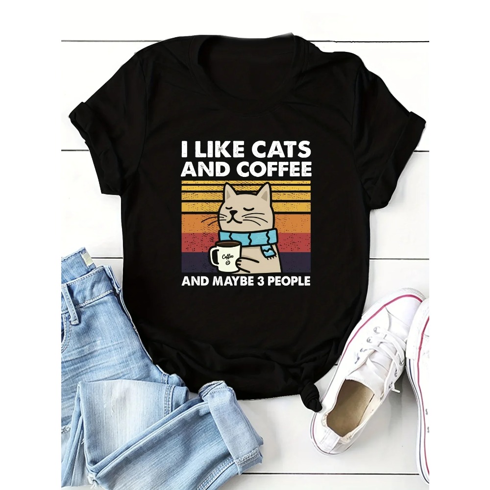 Summer Clothing Aesthetic - Hals korte mouw dameskleding kat koffie