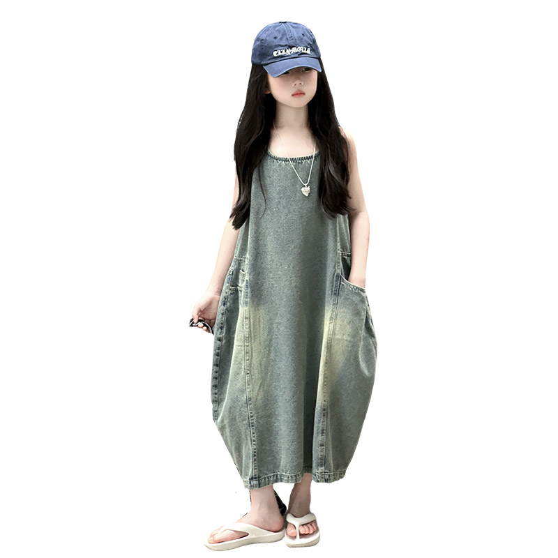 Summer Clothing Girls - Vintage blauwe kinderen meisjes hoge kwaliteit
