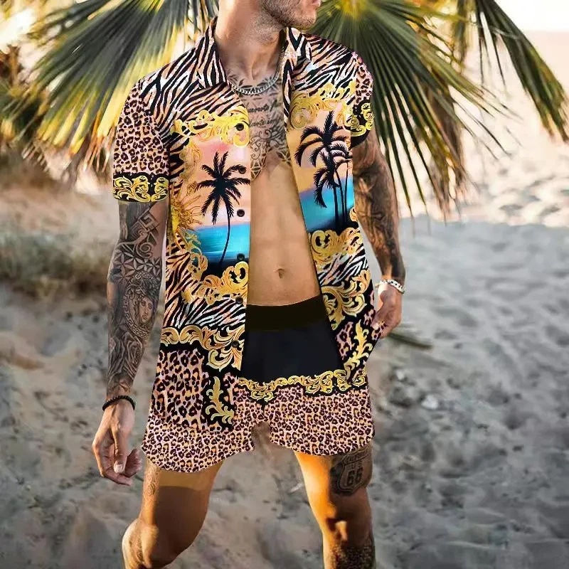 Summer Clothing Pieces - Zomerse Exquise Heren Overhemdset Kokosnootprint Korte