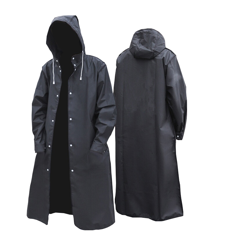 Summer Rain Clothing - Zwarte mode volwassen waterdichte lange regenjas