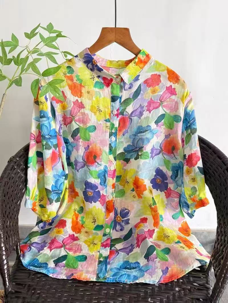 Summer Clothing In Japan - 2026 Pure Ramie Print Shirt Dames