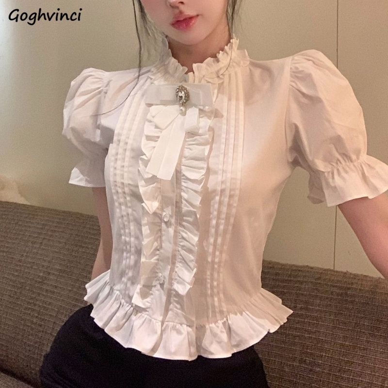 Summer Clothing Aesthetic - Shirts met pofmouwen Dames Witte ruches