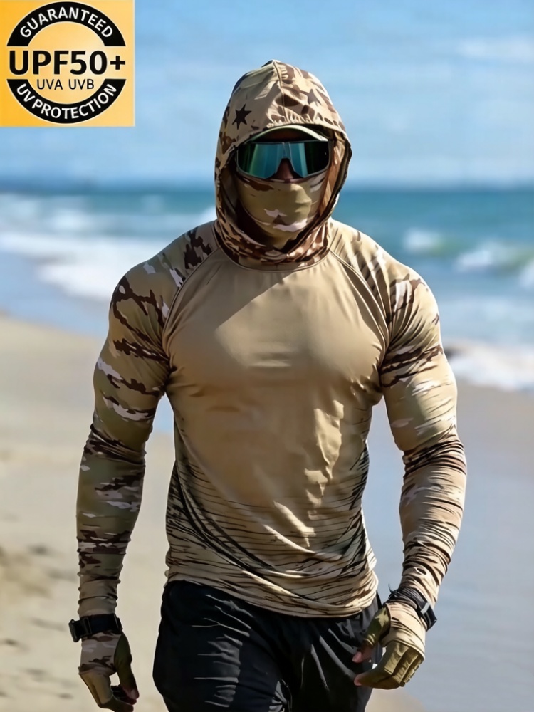 Summer Clothing Men - Herenshirt met tactische camouflageprint, zonnebescherming, volledig
