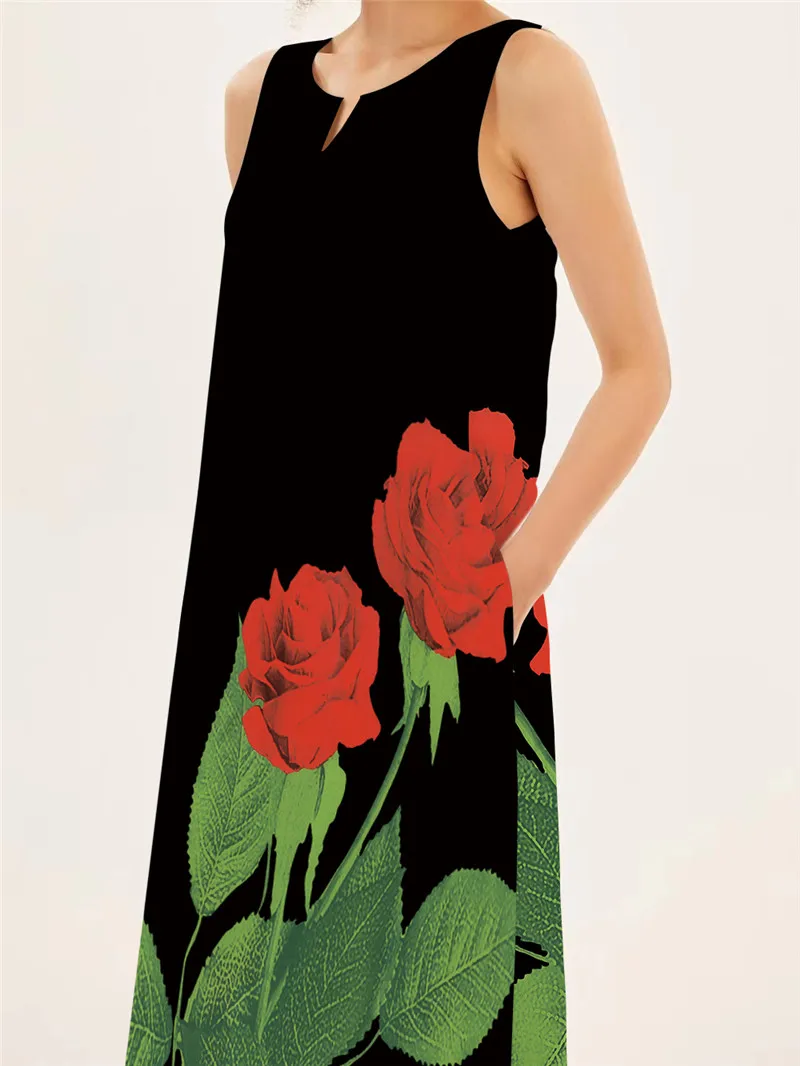 Rode Roos Print Lange Jurk Voo - Summer Rose Clothing recensie en prijs