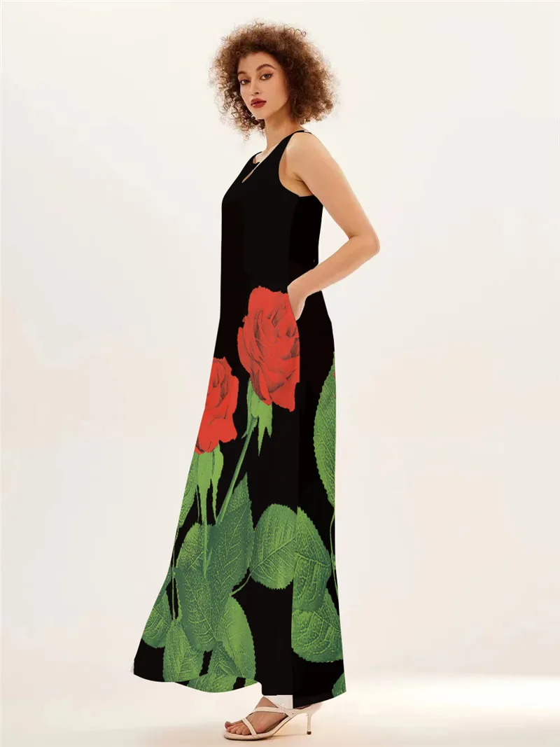 Rode Roos Print Lange Jurk Voo - Summer Rose Clothing recensie en prijs