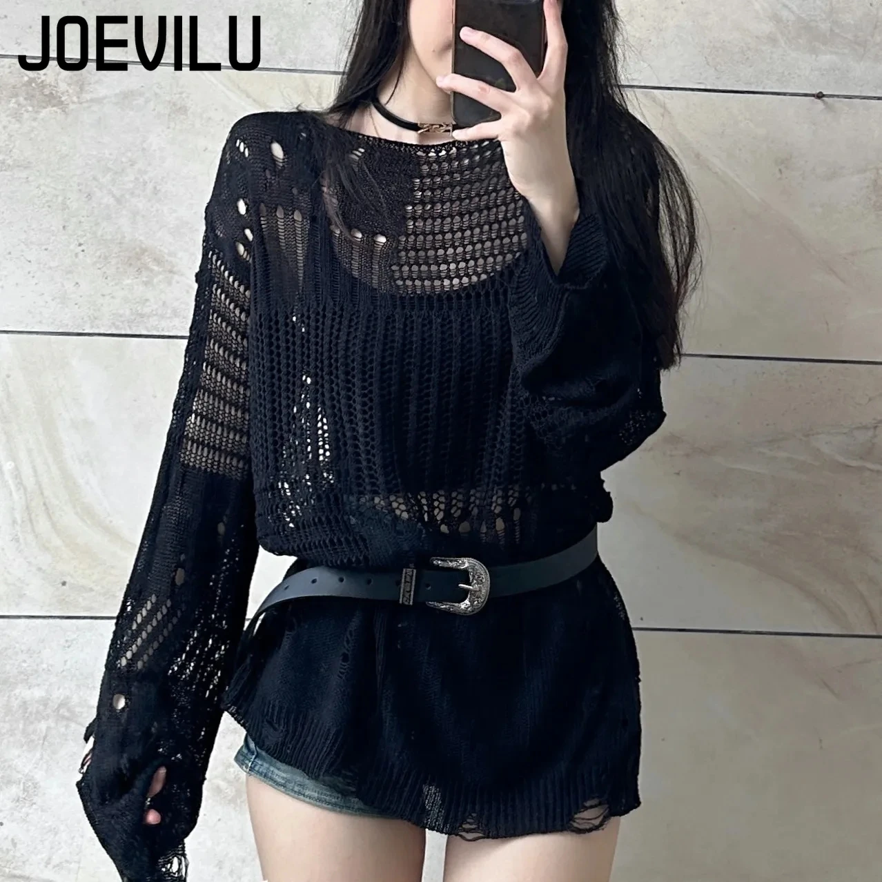 JOEVILU holle gebreide blouse  - Summer Goth Clothing recensie en prijs