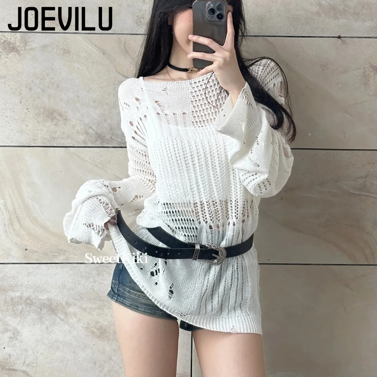 JOEVILU holle gebreide blouse  - Summer Goth Clothing recensie en prijs