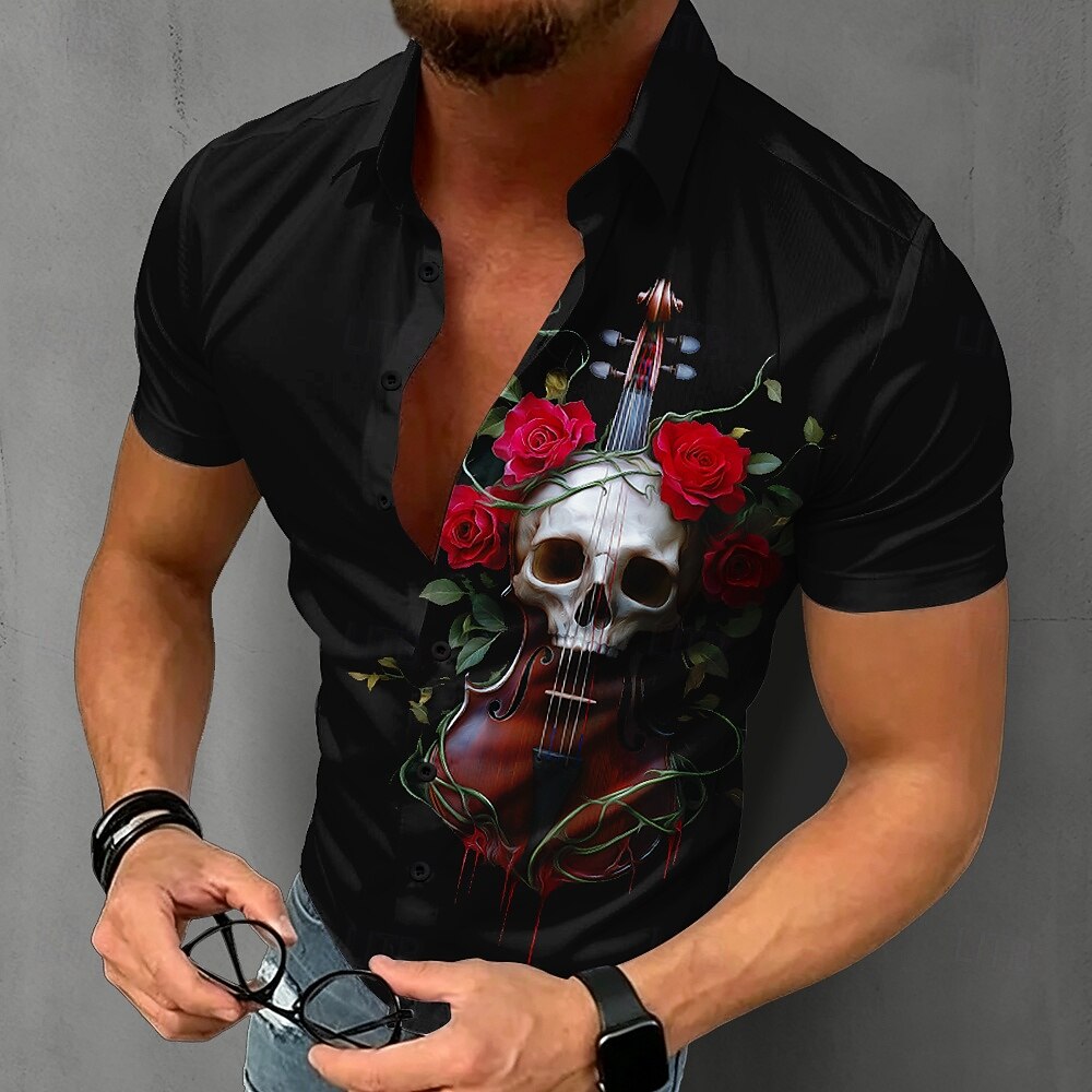 Heren Gothic Skull Shirt Korte - Summer Rose Clothing recensie en prijs