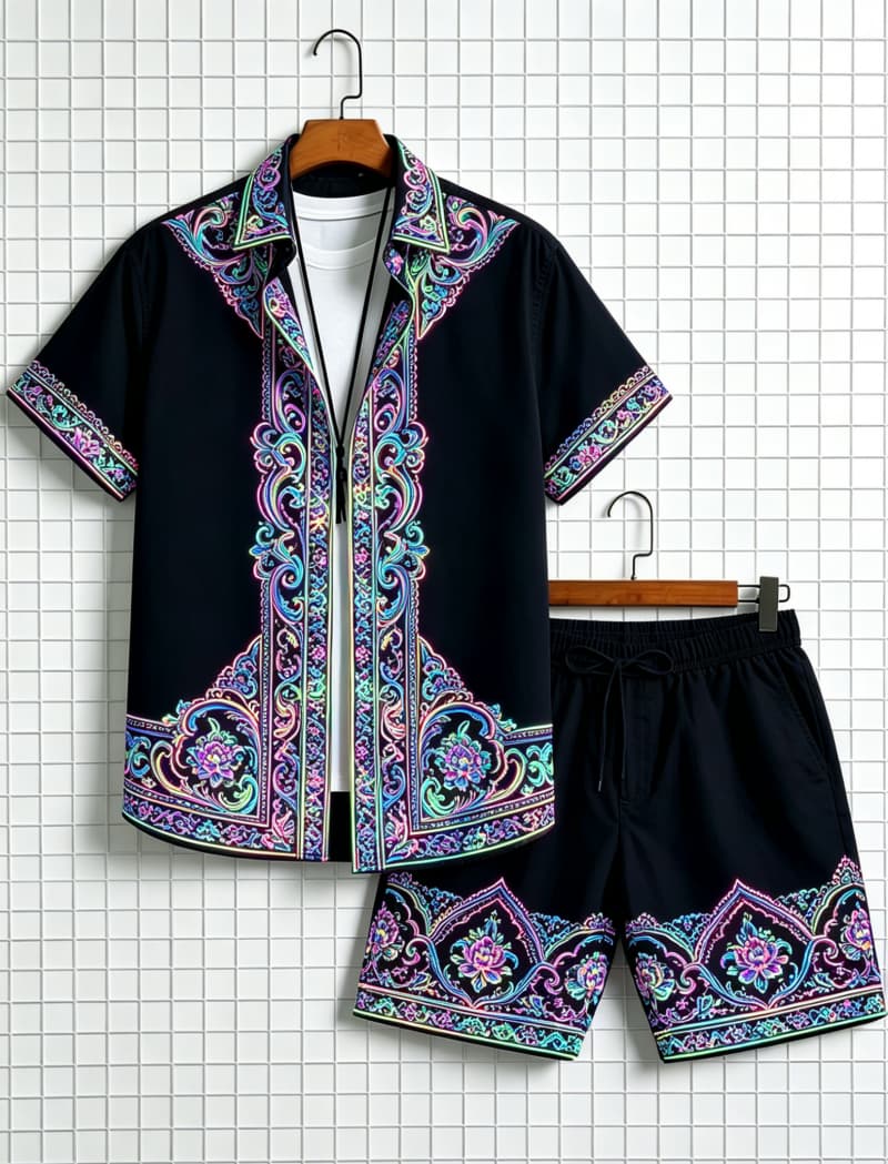 Herenset met etnische print, k - Summer Clothing Line recensie en prijs