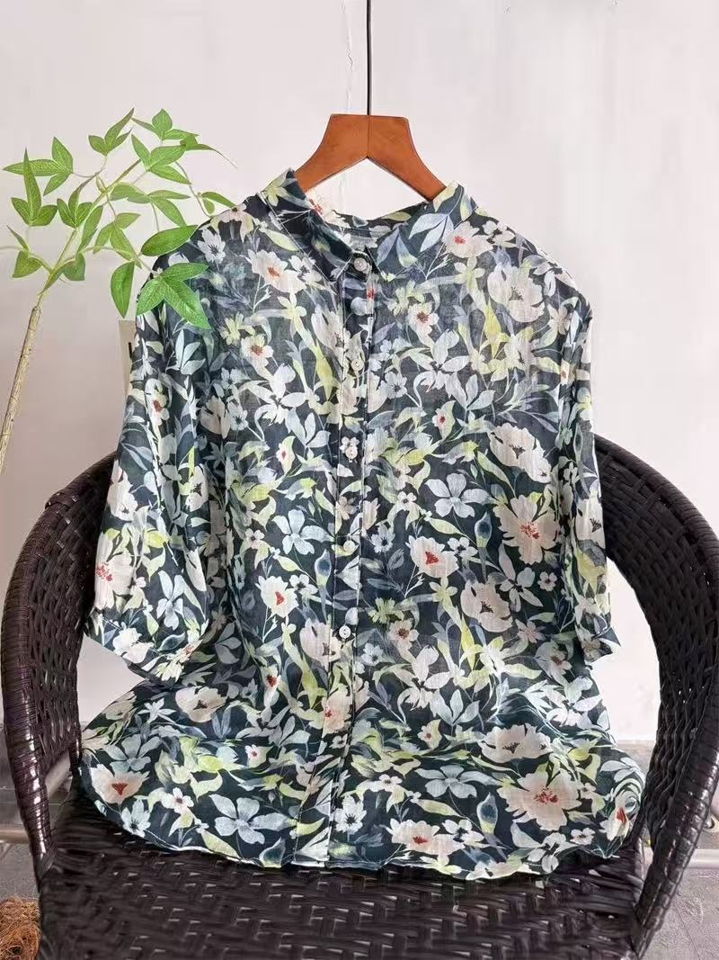 2026 Pure Ramie Print Shirt Da - Summer Clothing In Japan recensie en prijs